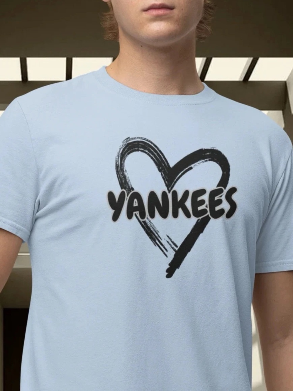 Gildan Light Blue Tee with Black Yankees Heart Graphic